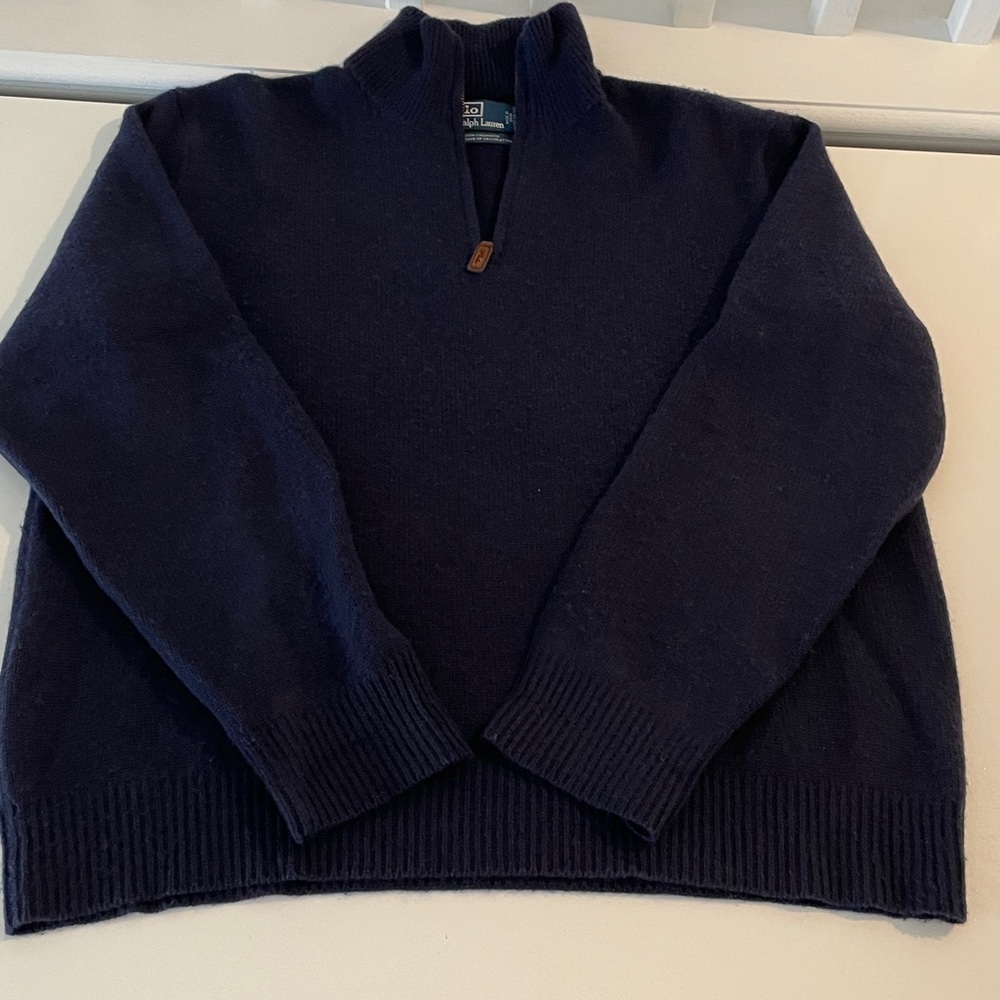 Ralph Lauren Men's Dark Blue Navy Thick Cashmere Quarter Zip-Up Sweater XL